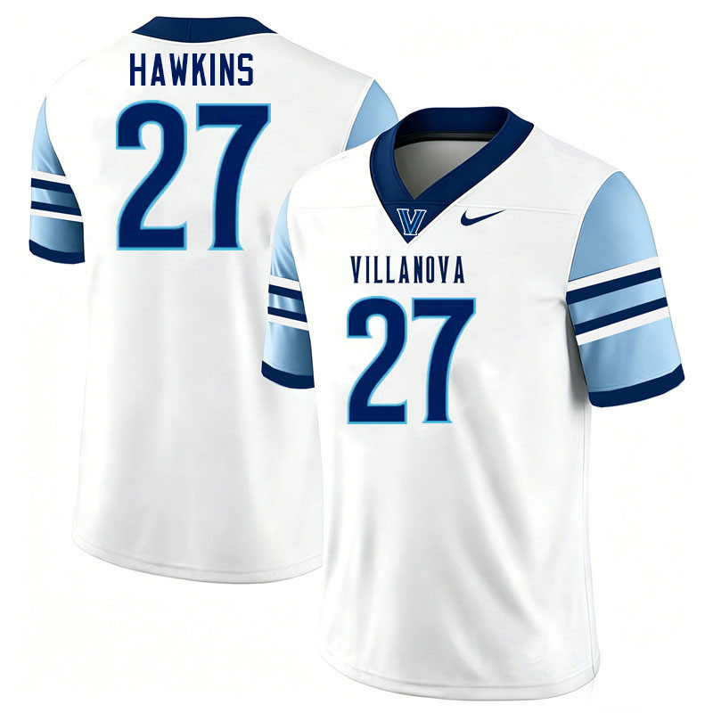 Villanova Wildcats #27 Anthony Hawkins College Football Jerseys,Uniforms-White